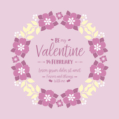 Design vintage card happy valentine, with beautiful bloosom pink floral frame. Vector