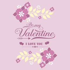 Pink floral frame of elegant, for card design happy valentine romantic. Vector