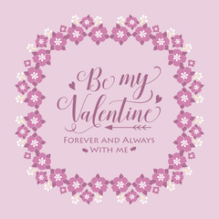 Pink floral frame of elegant, for card design happy valentine romantic. Vector