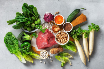 Healthy eating and balanced nutrition ingredients clean food