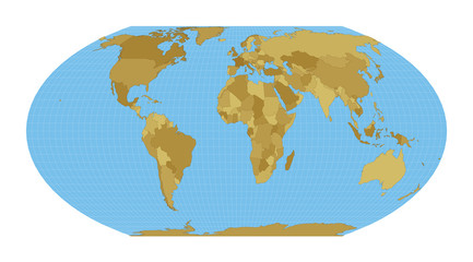 Fototapeta na wymiar World Map. Wagner IV projection. Map of the world with meridians on blue background. Vector illustration.