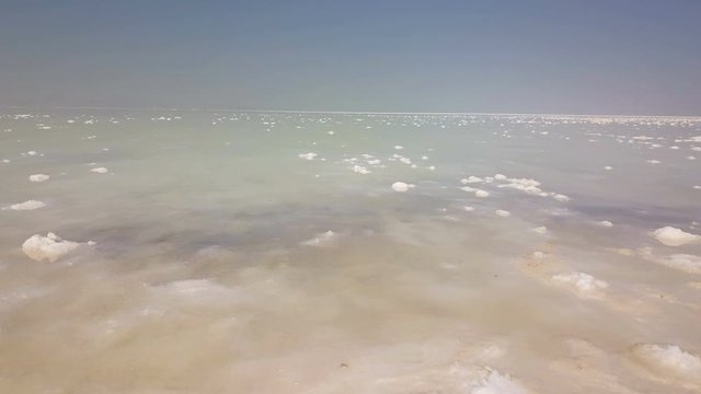 Wide, white Urmia salt lake in Middle East, Iran