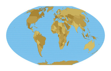 World Map. McBryde-Thomas flat-polar quartic pseudocylindrical equal-area projection. Map of the world with meridians on blue background. Vector illustration.