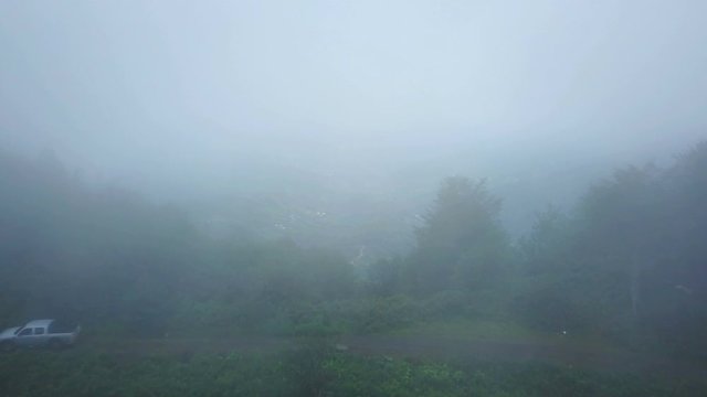Foggy misty green mountain dirt road, beauty Kackar, Rize, Turkey