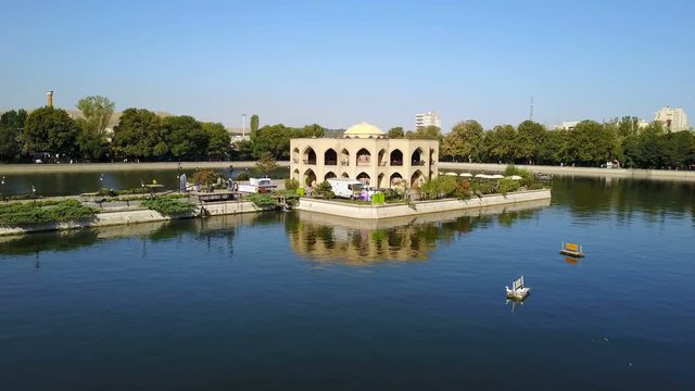 Flying to El Goli building of squar lake of Tabriz