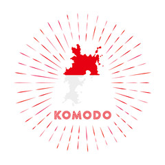 Fototapeta na wymiar Komodo sunburst badge. The island sign with map of Komodo with Indonesian flag. Colorful rays around the logo. Vector illustration.