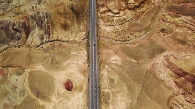 Long highway in the middle of the volcanic desert, Turkey