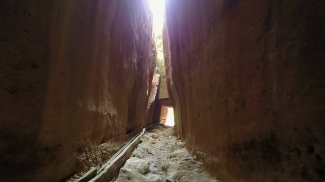 Flying thru the bright light in Vespasianus Titus Tunnel, Antakya