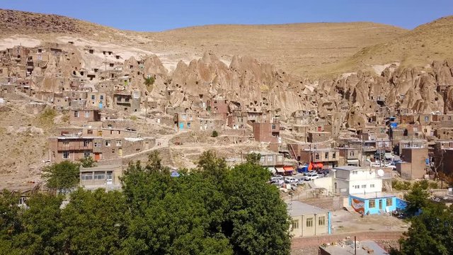 Unusual naturally formed carved rock cave houses of Kandovan, Iran