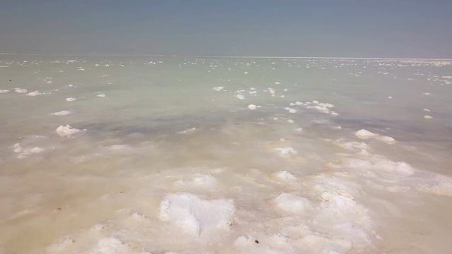 Wide, white Urmia salt lake in Middle East, Iran
