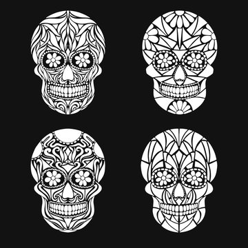 Collection ofkull with floral ornament. Day of The Dead. Mexican sugar skull. Vector illustration
