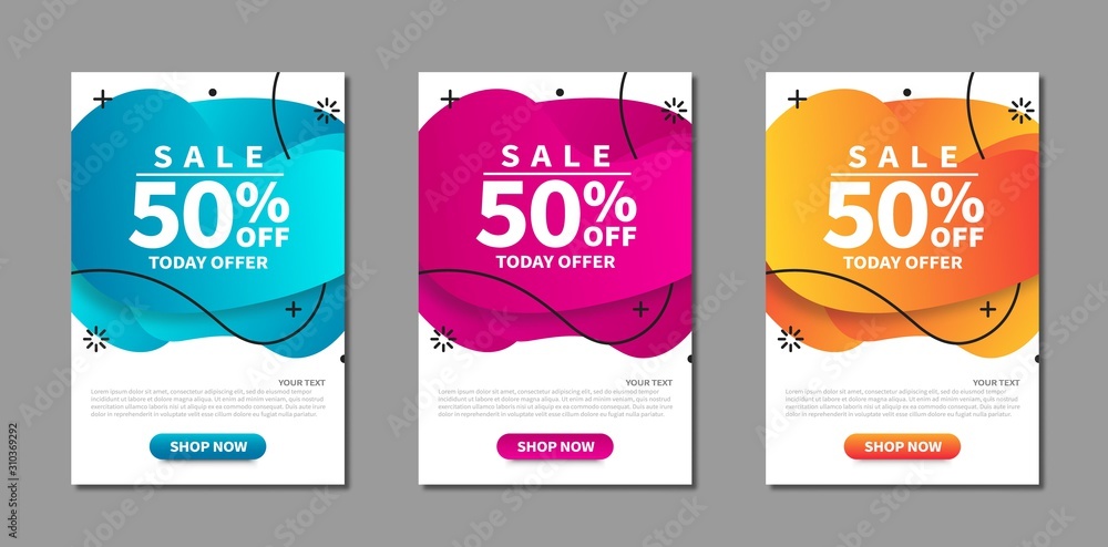 Poster Modern set of abstract sale banners. Vector bright discout template banners. Template ready for use in web or print design.