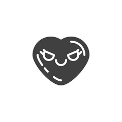 Heart Face With Wry Smile emoji vector icon. filled flat sign for mobile concept and web design. Angry heart shape emoticon glyph icon. Love symbol, logo illustration. Vector graphics