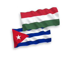 Flags of Cuba and Hungary on a white background