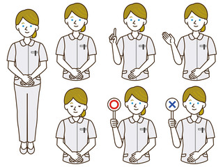 看護師 制服 白人 女性イラスト セット