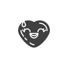Grinning Face With Sweat emoji vector icon. filled flat sign for mobile concept and web design. Laughing heart shape emoticon glyph icon. Love symbol, logo illustration. Vector graphics