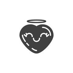 Smiling Heart Face emoji With Halo vector icon. filled flat sign for mobile concept and web design. Holy heart shape emoticon glyph icon. Love symbol, logo illustration. Vector graphics