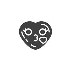 Heart face emoji Blowing a Kiss vector icon. filled flat sign for mobile concept and web design. Kissing heart shape emoticon glyph icon. Love symbol, logo illustration. Vector graphics