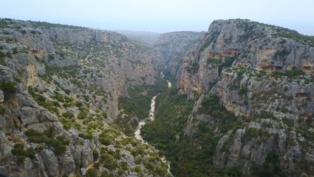 Flying over canyon, nature landscape view, Adamkayalar, Silifke, Mersin, Turkey