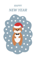 Greeting new year card with cute hamster. Vector illustration.