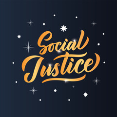 Fototapeta na wymiar Social Justice phrase, logo, stamp. Creative lettering gold composition.