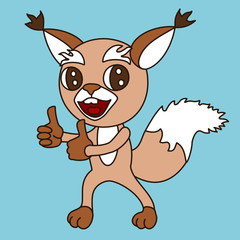 emoticon with a happy cool squirrel, you're awesome facial expression and thumbs up gesture, color vector emoji on isolated background