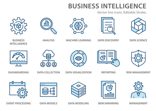 Business Intelligence Icons Set. Vector Illustration. Editable Stroke.