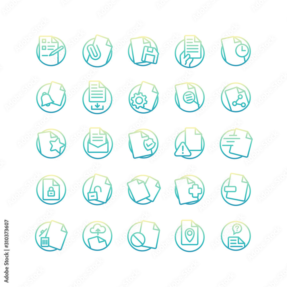 Poster document gradient icon set. vector and illustration.