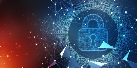 2d illustration Safety concept: Closed Padlock on digital background