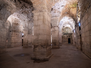 Underground Diocletians Palace in Old Town Split, Croatia 