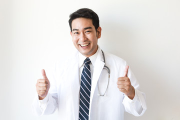 Asian man in Doctor uniform on white background in hospital