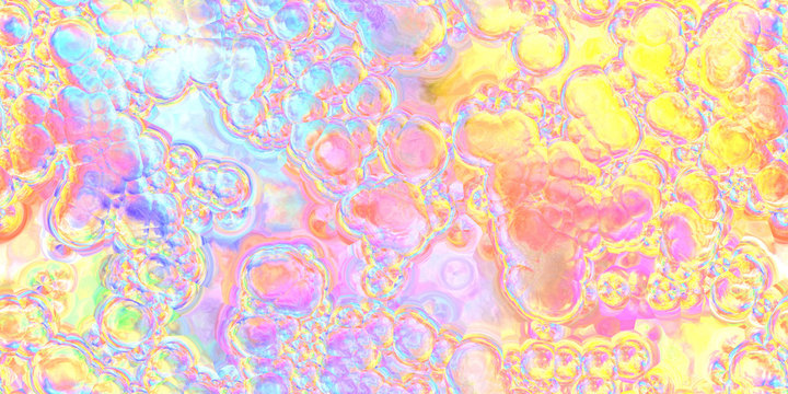 Closeup of colorful abstract suds / foam / bubbles texture background (Tiles seamless,  High-resolution 3D CG rendering illustration)