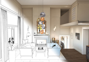 Obraz na płótnie Canvas residential interior visualization, 3D illustration