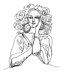 One line portrait of a girl with earrings