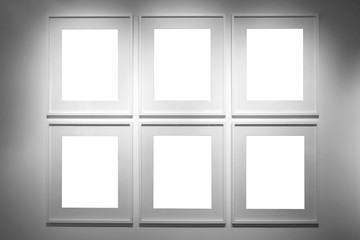 Closeup of several gray photo frames