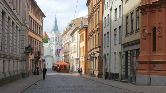 Riga old city street view, latvia, 4k