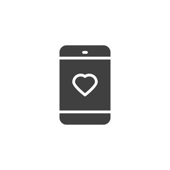 Smartphone with heart display vector icon. filled flat sign for mobile concept and web design. Mobile phone with heart on screen glyph icon. Symbol, logo illustration. Vector graphics