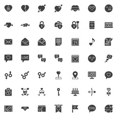 Fototapeta premium Happy Valentines day vector icons set, modern solid symbol collection, filled style pictogram pack. Signs, logo illustration. Set includes icons as cupid bow arrow, invitation card, love message
