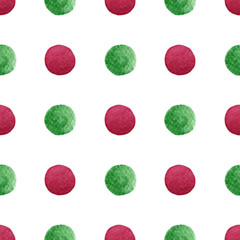 Points peints à l& 39 aquarelle verte et rouge de Noël isolés et tracés en motif transparent sur fond blanc. Les points de couleur sont également répartis avec une texture de bord grossière.