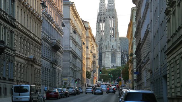 street near freud museum, votive church at background, vienna, austria