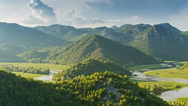 Skadar lake river curved on valley, virpazar national park, Montenegro