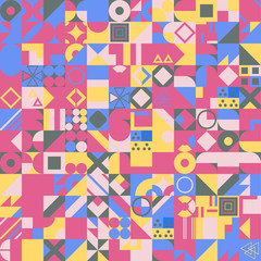 Simple banner of decorative patterns colored geometric composition flat style