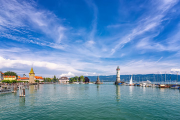 Fototapeta premium Lindau, Germany - July.21 2019: Picturesque port town Lindau on Lake Constance