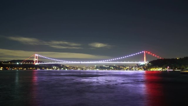 Fatih Sultan Mehmet Bridge at Night in Bosphorus, Istanbul Turkey 