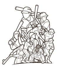 Group of Baseball players action cartoon sport graphic vector.