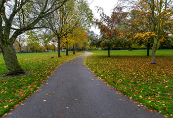 Fototapeta na wymiar Autumn colors in Victoria Park - London