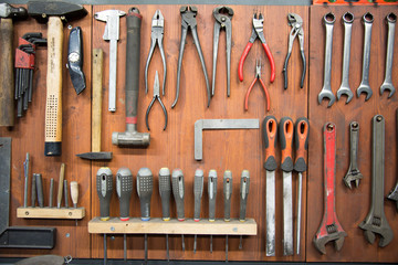 Tools hanging in workshop