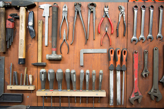 Tools hanging in workshop