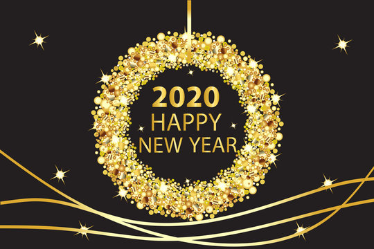 Happy new year 2020 glowing gold background vector