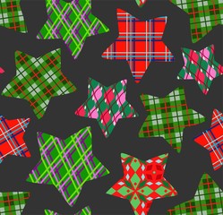 Christmas stars, seamless pattern, gray, vector. 